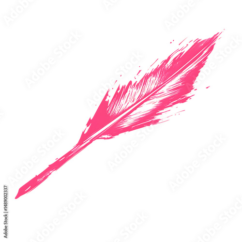 Artistic Arrow with Fluid Brush Strokes in Magenta Isolated on Transparent Background
