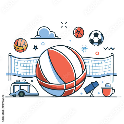 Dynamic Volleyball Action with Players Jumping and Spiking the Ball