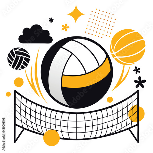 Dynamic Volleyball Action: Illustrated Concept Capturing Strategy and Competition