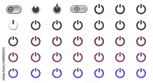 Power On Off Icons Set Vector Collection Design Elements Start Button Switch Computer Modern Tech