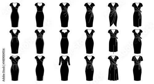 Elegant black dress collection modern silhouettes timeless fashion wrap sheath formal wear style