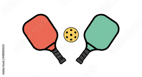 Colorful Pickleball paddles with a ball pickleball community sport recreation activity fun fitness