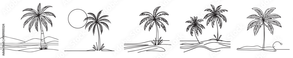Obraz premium coconut tree vector continuous line style
