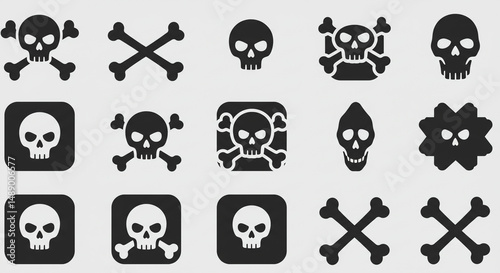 Warning signs of danger a collection of skulls and crossbones icons representing mortality against a