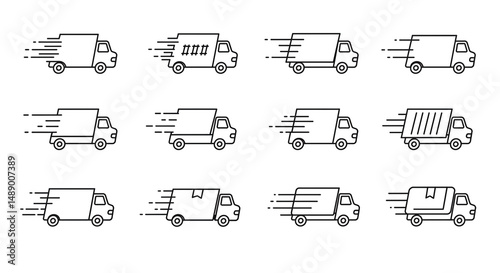 Express delivery icons speeding with determination to serve logistics needs in simple black outline