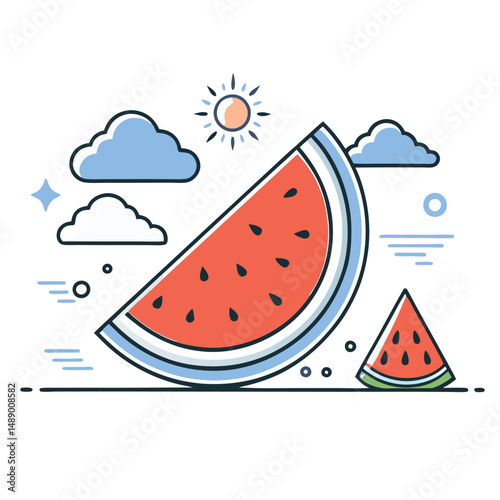 Mouthwatering Watermelon Slice Illustration with Refreshing Summer Concept