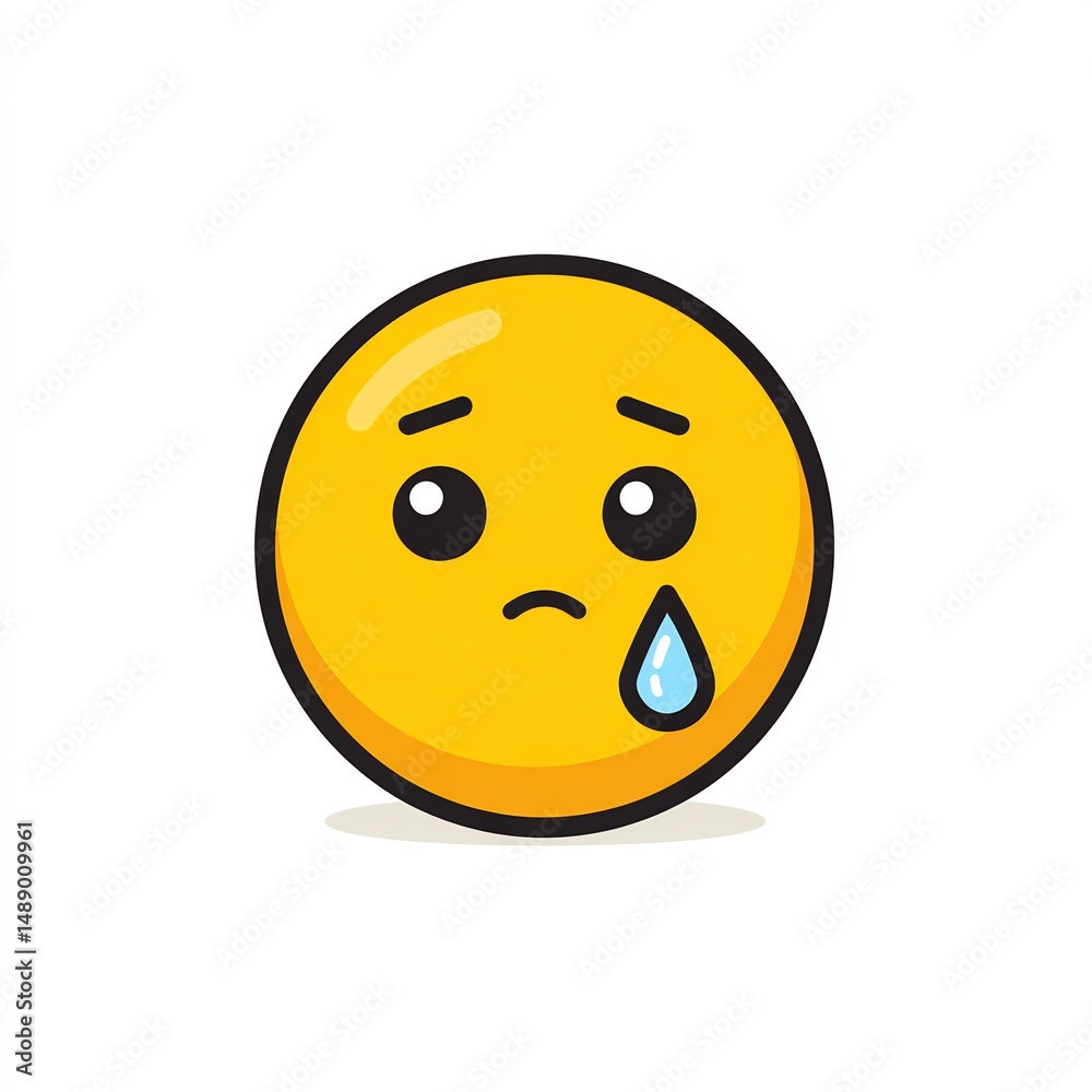 Fototapeta premium sad face emoji with single tear icon