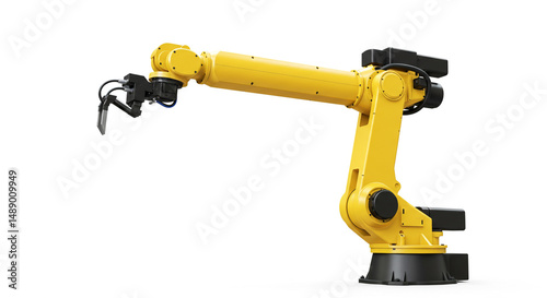 The Future is Now A Yellow Industrial Robot Arm Precision Work in a Clean Studio with Bright