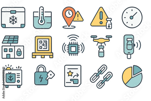 Icons representing various technological concepts and indicators in a minimalist design for educational purposes