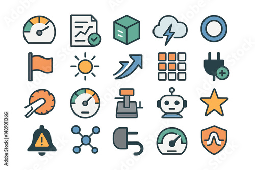 Twenty icons visualising AI tools that keep renewable grids stab