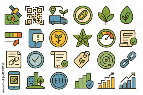 Icons representing sustainability, technology, and growth in a modern digital context for eco-friendly initiatives