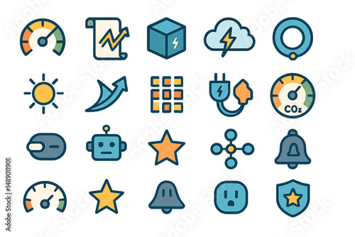 Twenty icons visualising AI tools that keep renewable grids stab
