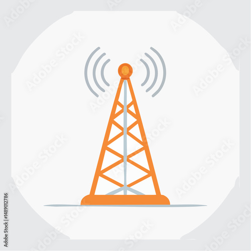 Orange Communication Tower Icon on White Background