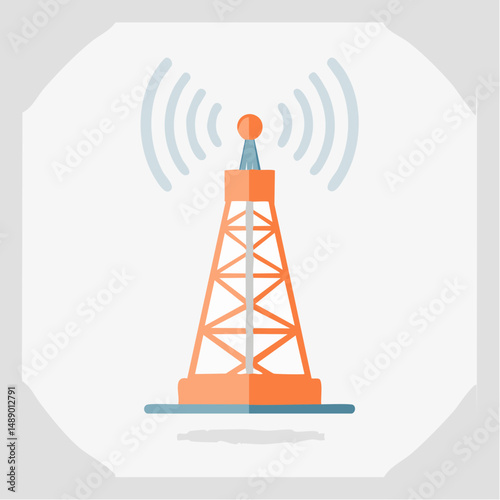 Orange Communication Tower with Wireless Signals