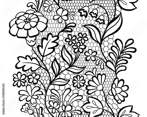 Black Vintage Lace Trim. Seamless Decorative Border Pattern