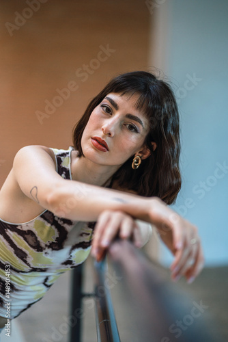 Young woman posing on the streets of Spain. Portrait