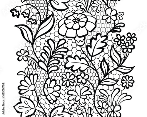Black Vintage Lace Trim. Seamless Decorative Border Pattern