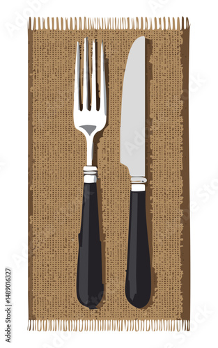 Neutral Brown Fabric with Utensils - Vector Illustration