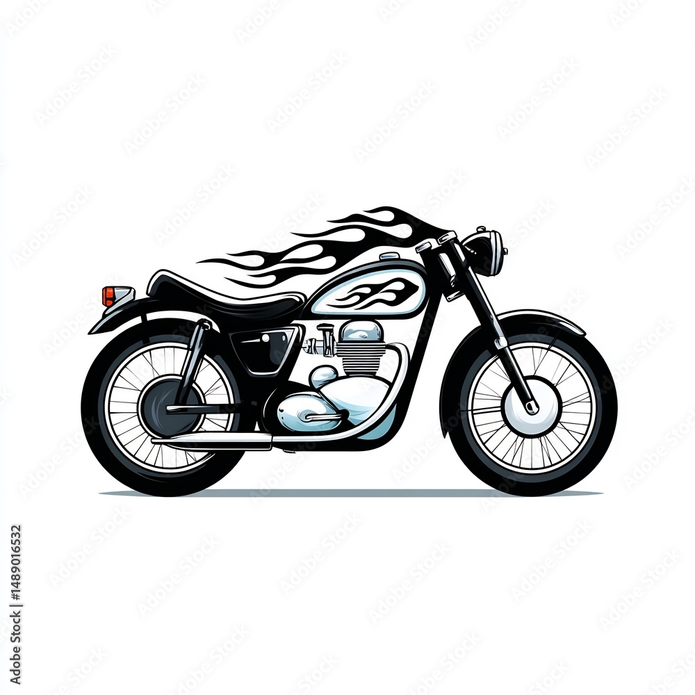 Fototapeta premium vintage motorcycle with flames on white background