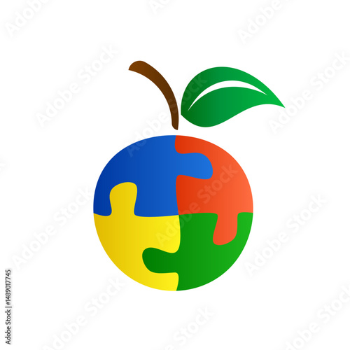 Abstract fruit jigsaw puzzle design flat. Colorful vector isolated on white background.	