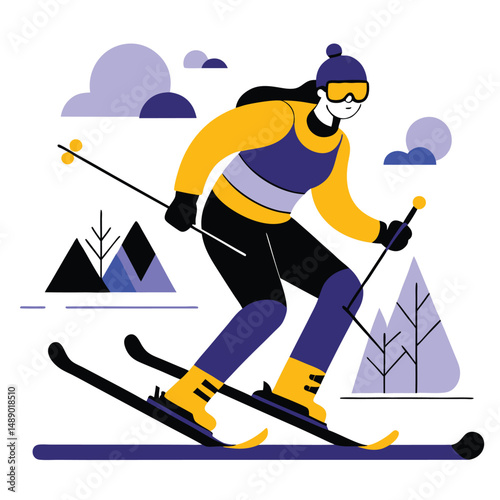 Illustrative Concept of Thrilling Winter Sports Activities in a Snow-Covered Landscape