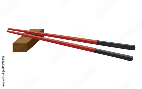 Red-Black Chopsticks on Compact Stand - Vector Illustration