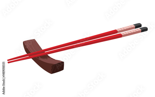 Curved Wooden Chopstick Holder Utensils - Vector Illustration