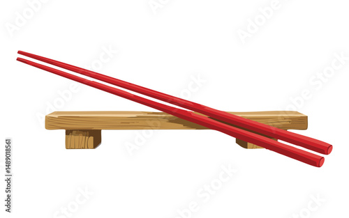 Wooden Rest with Red Chopsticks - Vector Illustration