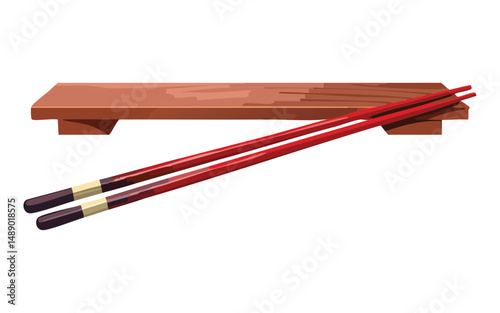 Chopsticks on Flat Wooden Rest - Vector Illustration