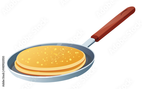 Plain Pancakes in Skillet - Vector Illustration