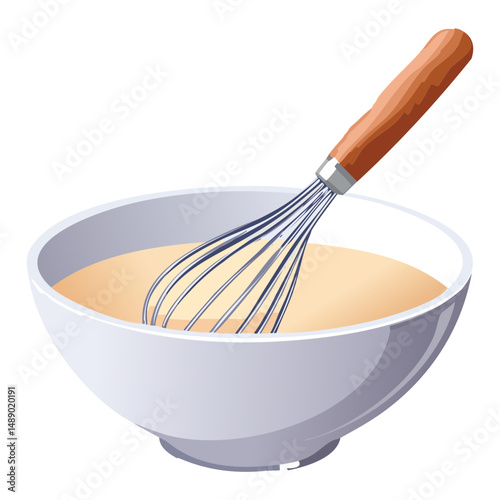 Mixing Pancake Batter in Bowl - Vector Illustration