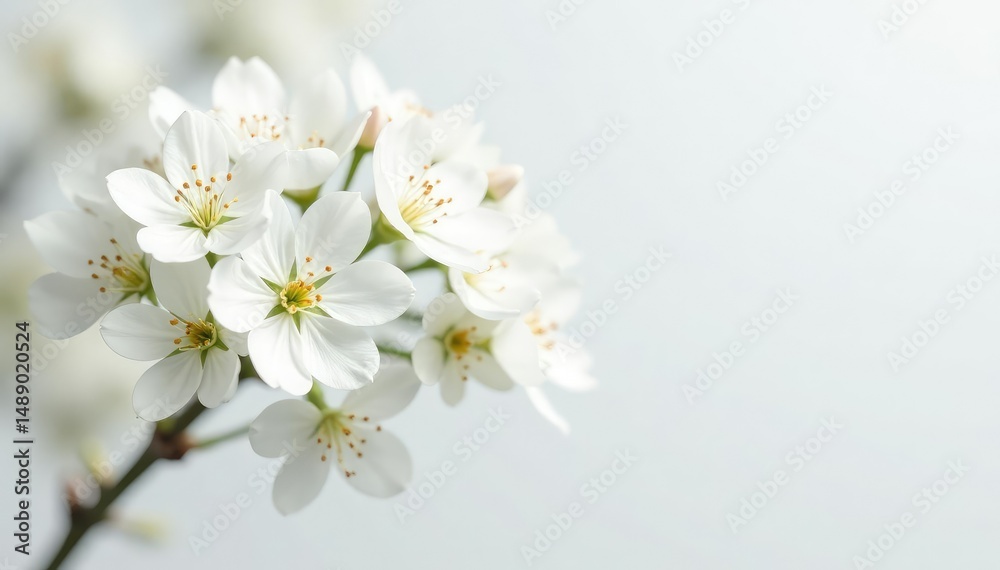 Obraz premium Delicate white blossoms against pure white backdrop, flower, nature, texture