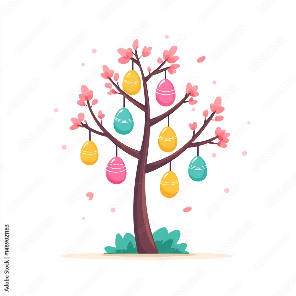 Fototapeta premium spring tree with hanging Easter eggs 