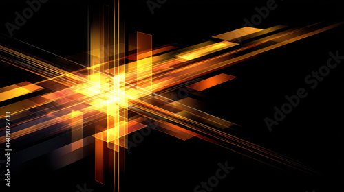 Abstract digital background with glowing lines and geometric shapes in warm orange and yellow tones, creating dynamic and energetic visual effect, symbolizing technology and innovation