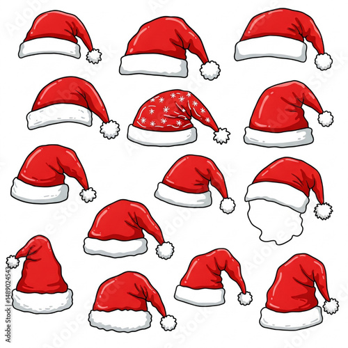 Collection of Santa Claus Hats – Christmas Elements Set