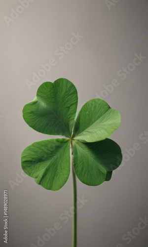 Close-up of a single four-leaf clover, rich green hue, , vibrant