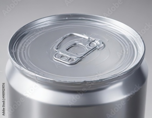 Close-up of a single, shiny, recycled aluminum can , graphic, aluminum, tin