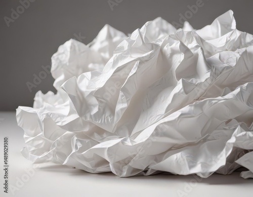 Close-up of crumpled white paper, texture details,  disposal,  frustration