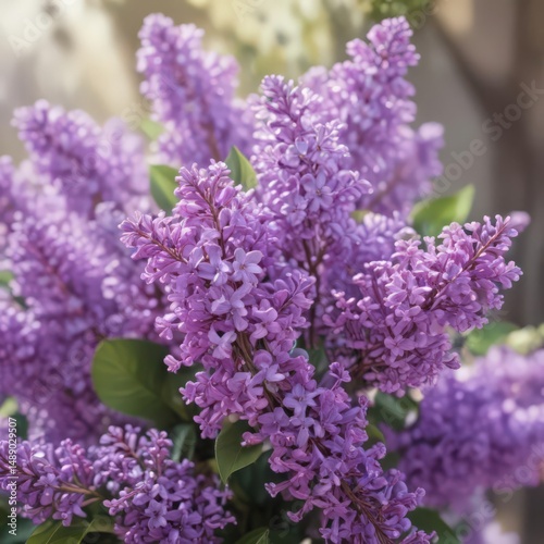 Close-up of vibrant lilac bouquet, soft focus, bokeh effect, image, design, fresh
