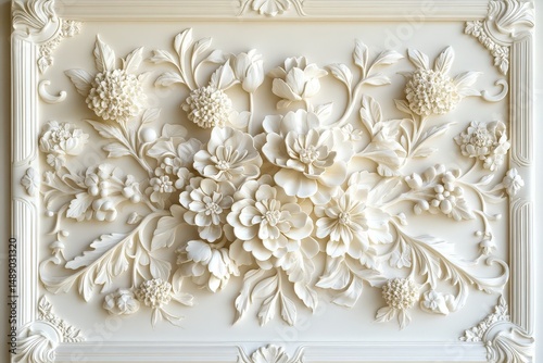 Wallpaper Mural Ornate, decorative, floral relief panel design in cream. Torontodigital.ca
