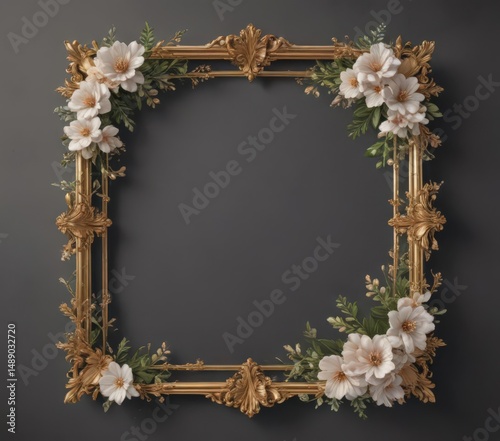 Delicate floral frame with gold highlights, luxury feel, greeting card, premium