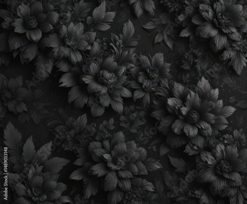 Wallpaper Mural Intricate black charcoal floral wallpaper  Dark, elegant, textured, luxurious, floral, pattern , interior, design Torontodigital.ca