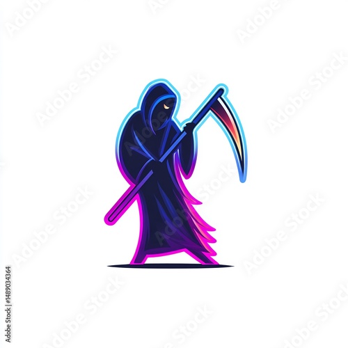Neon Grim Reaper Holding Scythe
