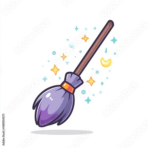 Cartoon Broomstick with Magic Dust