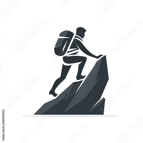 Mountaineer climbing peak silhouette