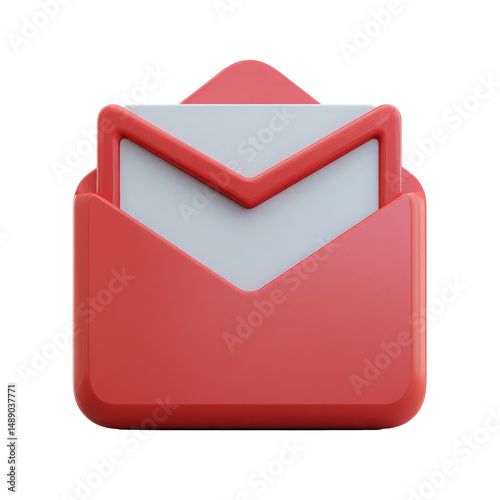 3D render of a stylized red Gmail envelope with a white email inside