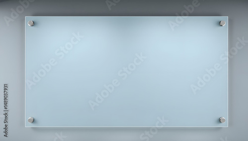 Blank wide transparent glass office corporate Signage plate Mock Up Template, Clear Printing Board For Branding, Logo. Transparent acrylic advertising signboard proportion 1 : 2 mockup side view, mi