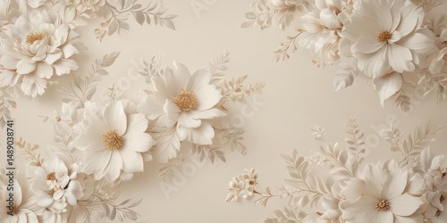 Subtle floral pattern, luxurious cream texture, sophisticated appeal , pattern, wallpaper design, art