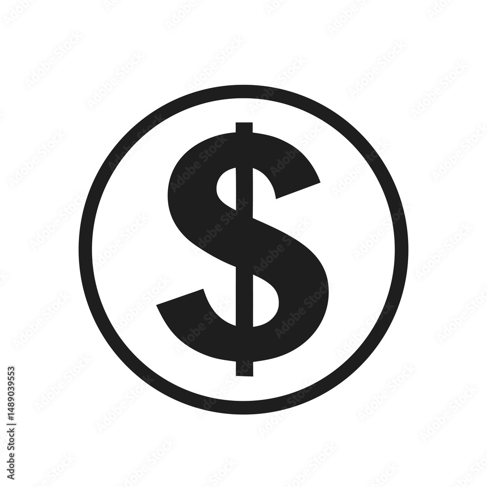 Obraz premium Dollar Sign Icon – Vector Symbol for Currency, Finance, Banking, and Investment Isolated on White Background