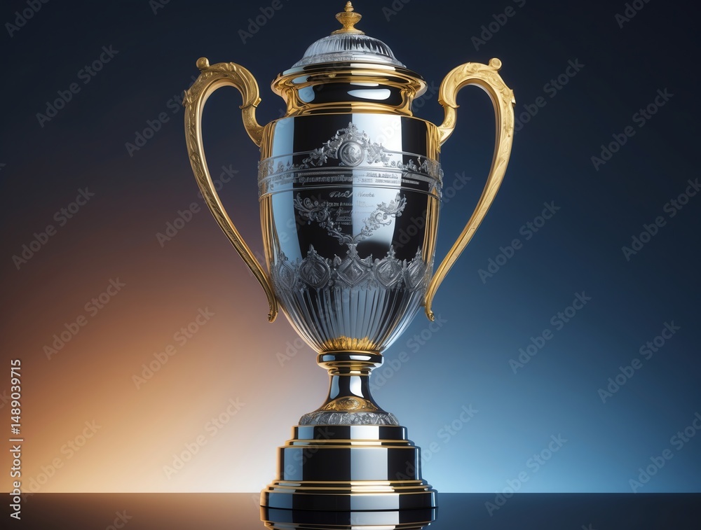 Fototapeta premium Elegant Silver and Gold Trophy Cup Symbolizing Victory and Achievement